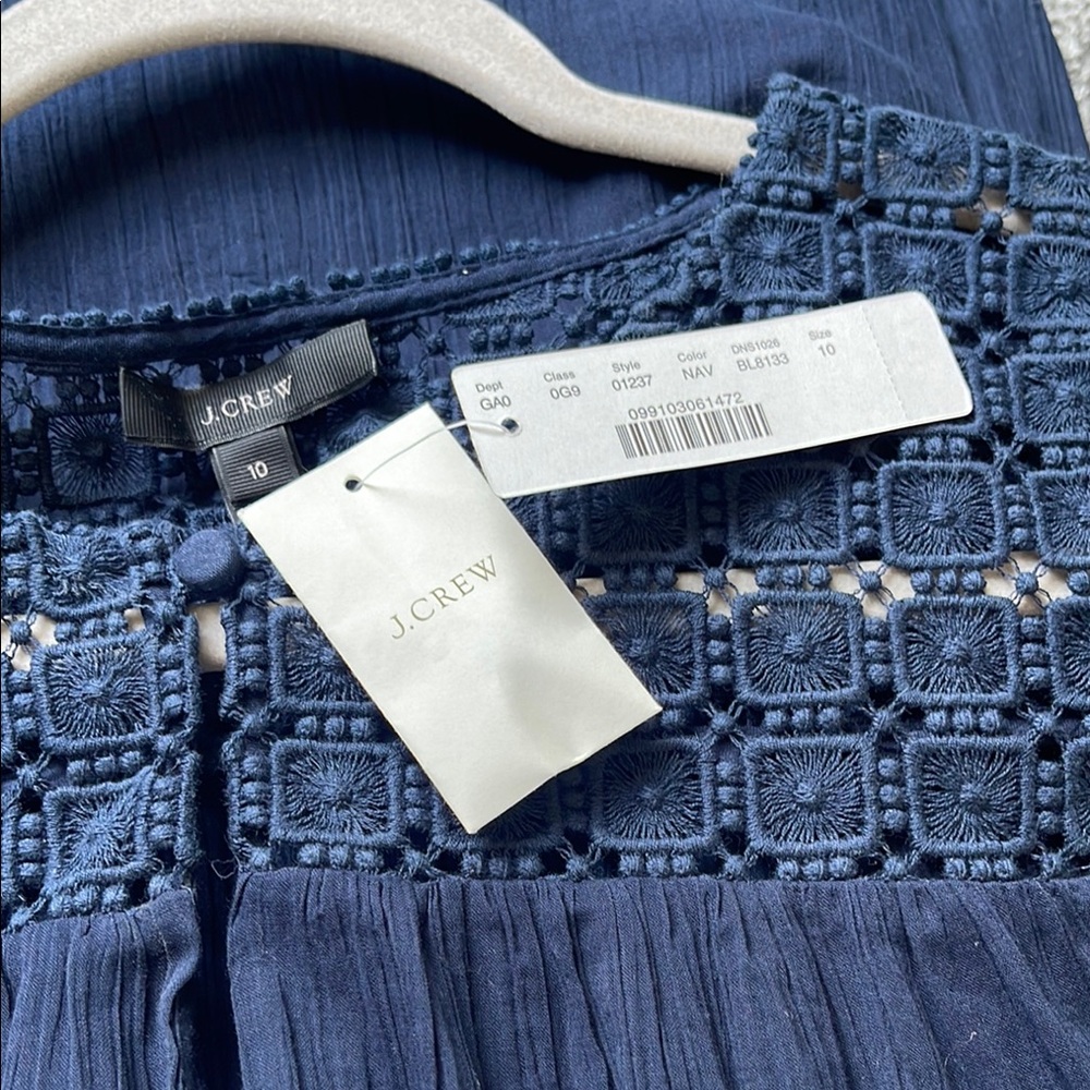 J. Crew Sheer Navy Blue Summer Long Sleeve Lace Blouse - Picture 7 of 7